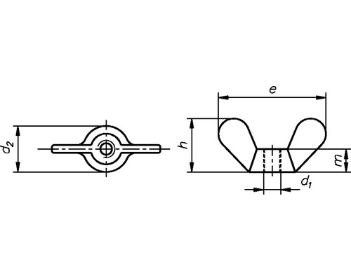 Schéma technique d''un écrou papillon avec cotes