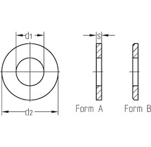 Technische Zeichnung von Unterlegscheiben Form A und Form B