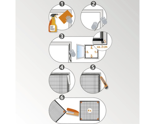 Instructions pour le montage d''une moustiquaire sur un cadre de fenêtre en six étapes