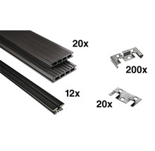 Kit de planches pour terrasse en PVC Konsta gris-marron 12 m² comprenant planches pour terrasse en PVC, soubassement et matériel de montage