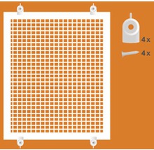 Lochplatte inklusive Befestigungsmaterial, bestehend aus vier Dübeln und vier Schrauben