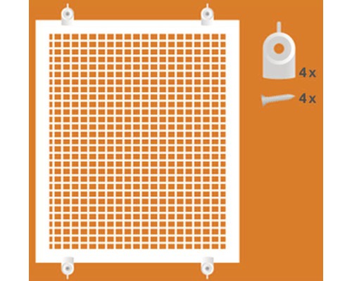 Lochplatte inklusive Befestigungsmaterial, bestehend aus vier Dübeln und vier Schrauben