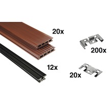 Kit de planches pour terrasse en PVC Konsta marron 12 m² comprenant planches pour terrasse en PVC, soubassement et matériel de montage