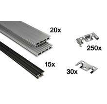 Kit de planches pour terrasse en PVC Konsta gris 15 m² comprenant planches pour terrasse en PVC, soubassement et matériel de montage
