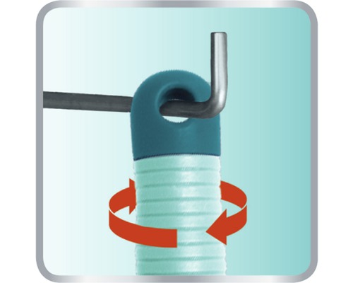 Drehfeder mit Haken und Pfeilen, die eine Drehbewegung andeuten