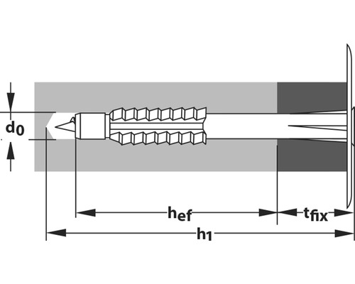 Illustration d''une fixation par cheville avec indication des dimensions
