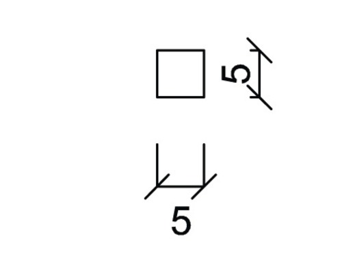 Technische Zeichnung mit Maßangaben: Quadratische Form, 5 mm