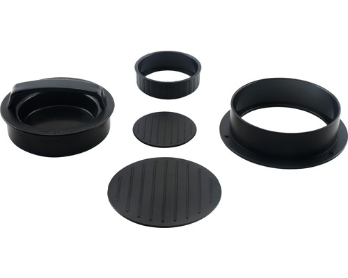 Set de presse à hamburger composé d''une partie supérieure avec poignée, d''anneaux de forme et d''inserts