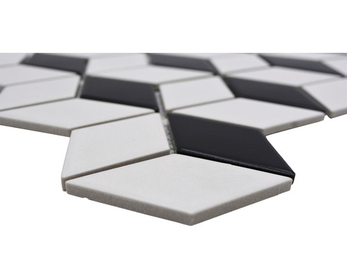 Carreaux de mosaïque en forme de losange, noir et blanc