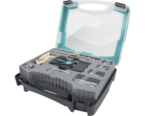 Dübel-Set im Werkzeugkoffer mit Dübeln, Schrauben und Zubehör