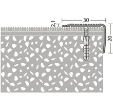 Illustration eines Treppenkantenprofils mit Abmessungen und Befestigung