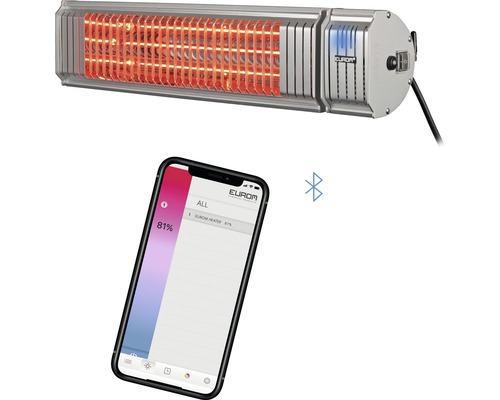 Heizstrahler mit Smartphone-App-Steuerung und Bluetooth-Symbol