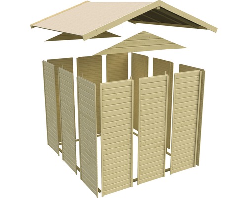 Schéma éclaté d''un abri de jardin en bois