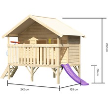 Spielhaus aus Holz mit Rutsche und Maßen