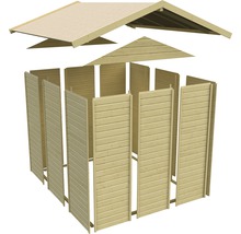 Bausatz für ein Gartenhaus mit Holzwänden und Dach