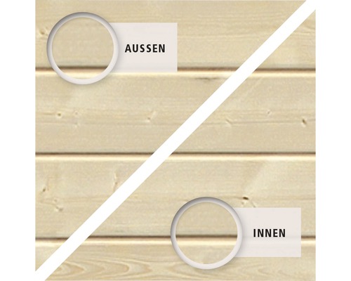 Holzwand mit Kennzeichnung für Aussen und Innen