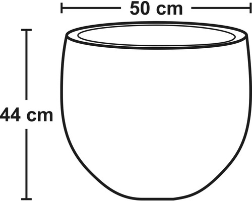 Skizze eines Pflanzgefäßes mit den Maßen 50 mal 44 Zentimeter.