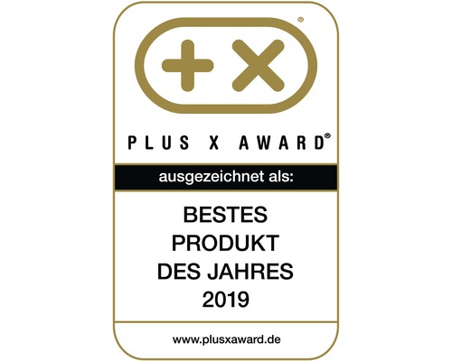 Plus X Award Siegel: Ausgezeichnet als bestes Produkt des Jahres 2019
