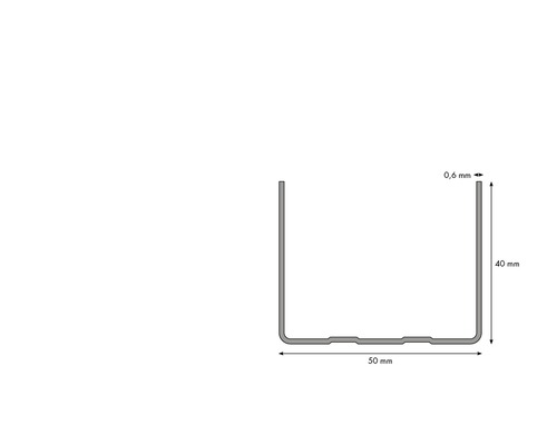 Darstellung eines U-Profils mit den Maßen 50 Millimeter mal 40 Millimeter mal 0,6 Millimeter.