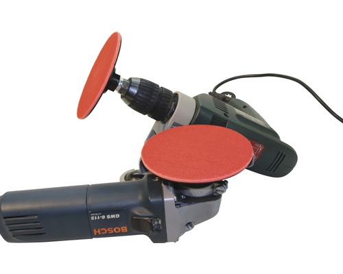 Bohrmaschine und Winkelschleifer mit Polierscheiben