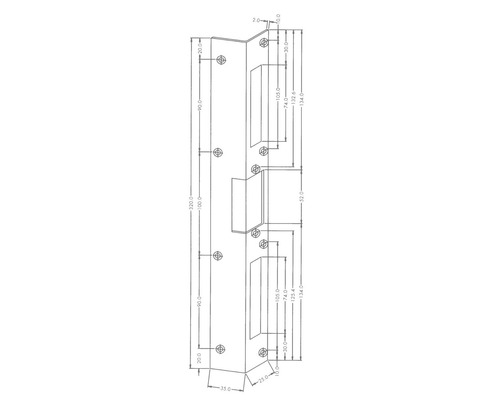 Dessin technique d''une gâche avec indication des dimensions