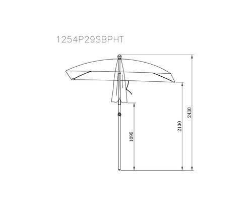 Schéma technique d''un parasol avec indications de hauteur