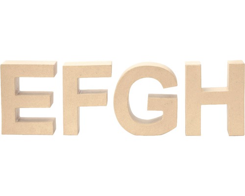Dekorative Buchstaben E, F, G und H aus Pappe