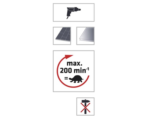 Symbolbild Schlagbohrmaschine, Fliesen, Glas und maximale Drehzahl 200 Umdrehungen pro Minute, kein Hammer