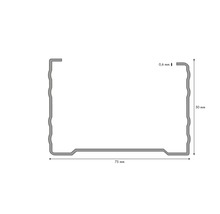 Rail profilé de dimensions 50 mm de hauteur, 75 mm de largeur et 0,6 mm d''épaisseur