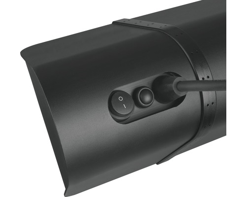 Detailansicht einer schwarzen Unterbauleuchte mit Schalter und Kabel