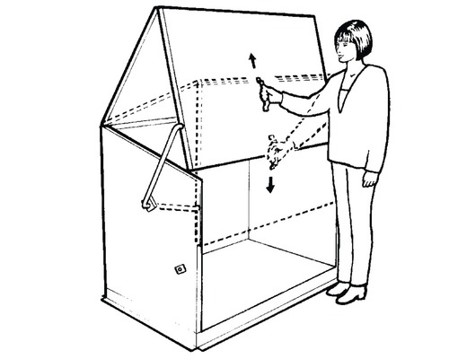 Schéma d''une personne ouvrant un coffre à poubelles