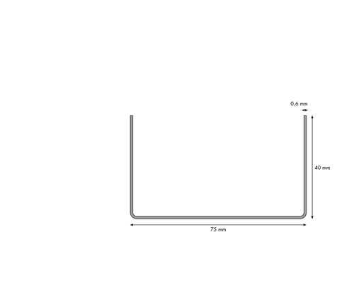 Abmessungen eines U-Profils: 75 mm breit, 40 mm hoch und 0,6 mm dick