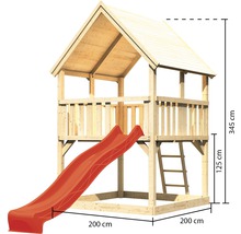 Spielturm AKUBI Luis Holz mit Sandkasten und Rutsche rot
