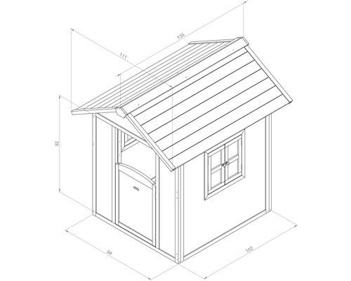 Dessin technique d''une cabane de jeu avec dimensions.