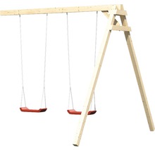 Spielturm AKUBI Luis Holz mit Sandkasten, Doppelschaukel, Rutsche blau