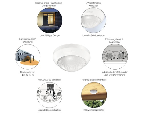 Steinel Bewegungsmelder zur Deckenmontage mit einer Reichweite von bis zu zwölf Metern