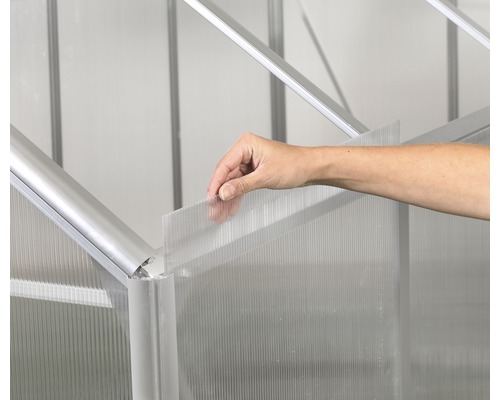 Vue détaillée de l''installation d''éléments muraux en plastique dans une serre