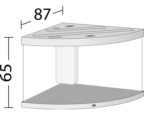Eckaquarium mit den Maßen 87 mal 65 Zentimeter
