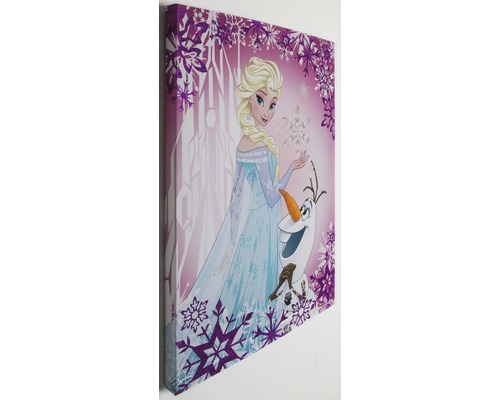 Impression sur toile représentant la Reine des neiges Elsa et le bonhomme de neige Olaf
