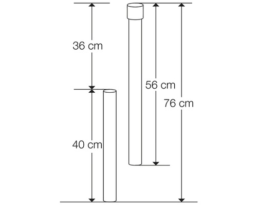 Illustration avec les dimensions des poteaux : 40 centimètres, 56 centimètres et 76 centimètres de hauteur