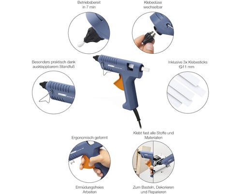 Heissklebepistole mit wechselbarer Düse und Klebesticks