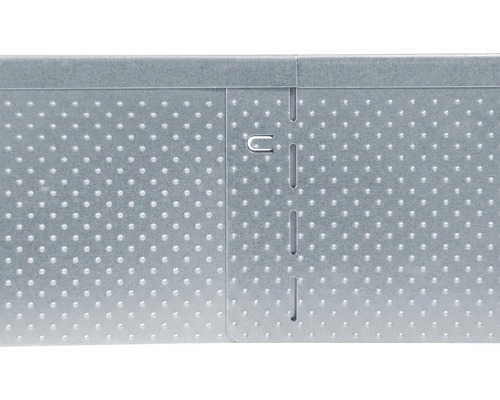 Detailaufnahme eines gelochten Metallprofils mit Verbindungselement