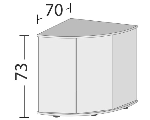 Meuble bas d''angle mesurant 73 x 70 centimètres.