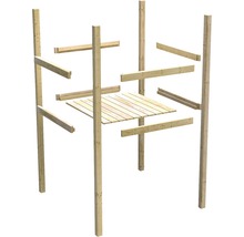 Cabane sur pilotis AKUBI Frieda en bois avec bac à sable, balançoire double, toboggan rouge