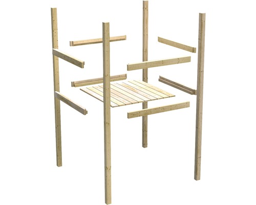 Holzkonstruktion mit quadratischer Plattform und Holzpfosten