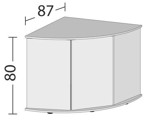 Illustration d''un meuble bas d''angle avec des dimensions de 87 sur 80 centimètres.