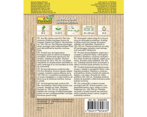 Emballage de graines de livèche avec des informations sur la culture et l''entretien