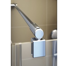 Detail einer Duschkabine mit Stabilisationsstange aus Metall