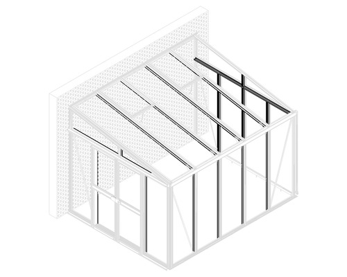 Illustration d''une serre adossée avec armature métallique et porte