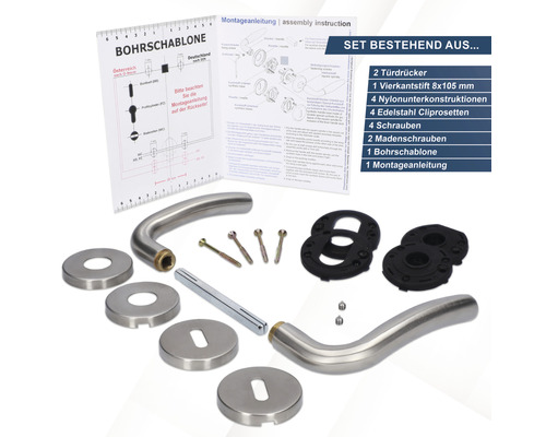 Edelstahl Türdrücker Set mit Montageanleitung und Zubehör